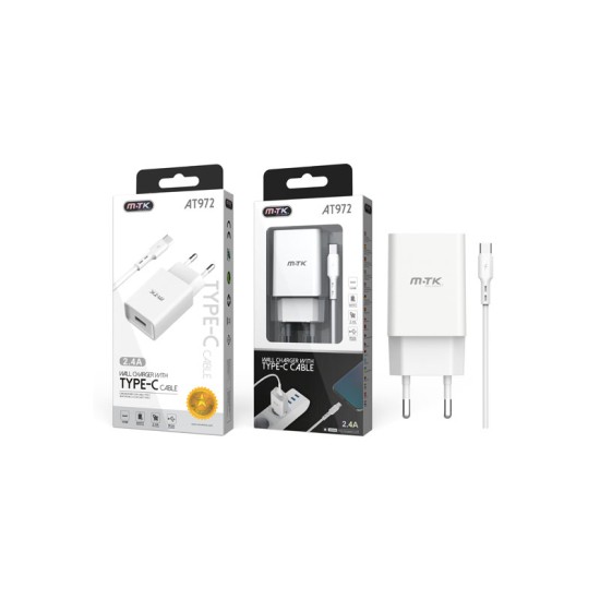 CHARGING ADAPTER WITH TYPE-C CABLE 2.4A MTK BLACK CHARGING ADAPTER WITH TYPE-C CABLE 2.4A MTK BLACK